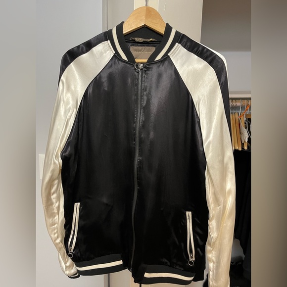 Embroidered Koi fish silk blend bomber jacket - Picture 2 of 3